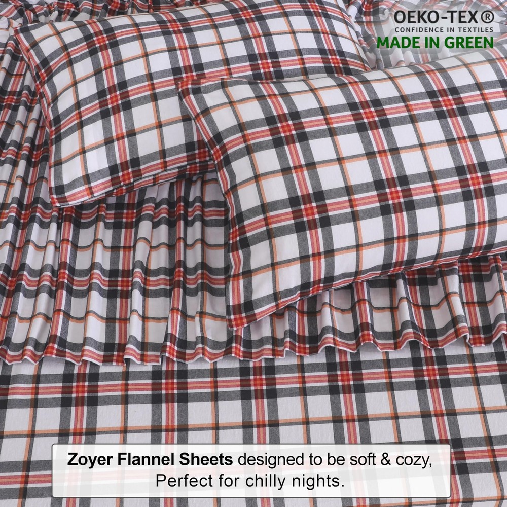 ZOYER Flannel Sheets Queen Size - 100% Cotton Double Brushed Bed Sheets, Deep...