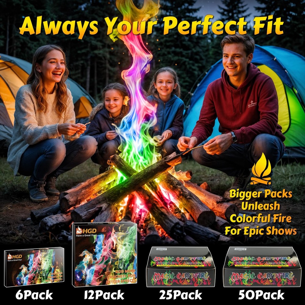 HGD (6 Pack) Magic Campfire Fire Color Changing Packets for Fire Pit, Indoor/Out