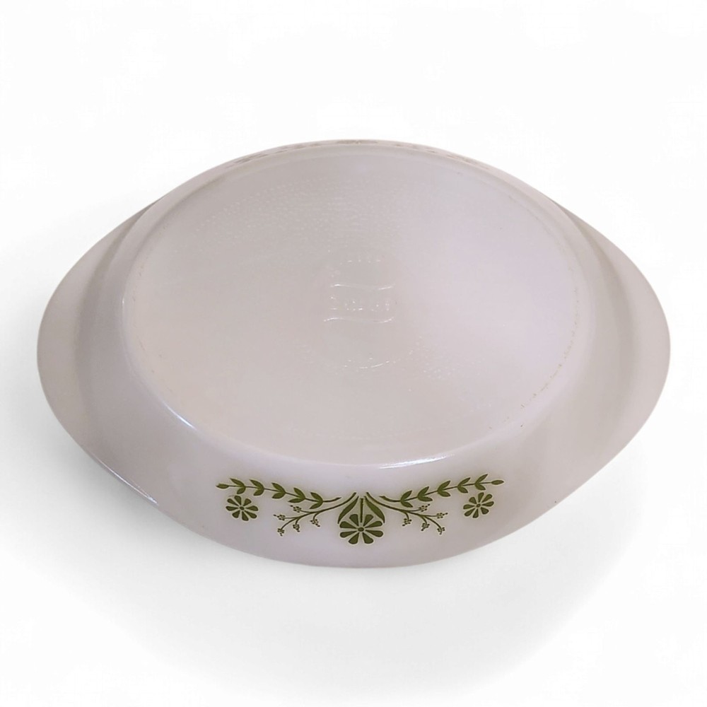 Vintage Glasbake Divided Casserole Serving Dish – White with Green Daisy Pattern