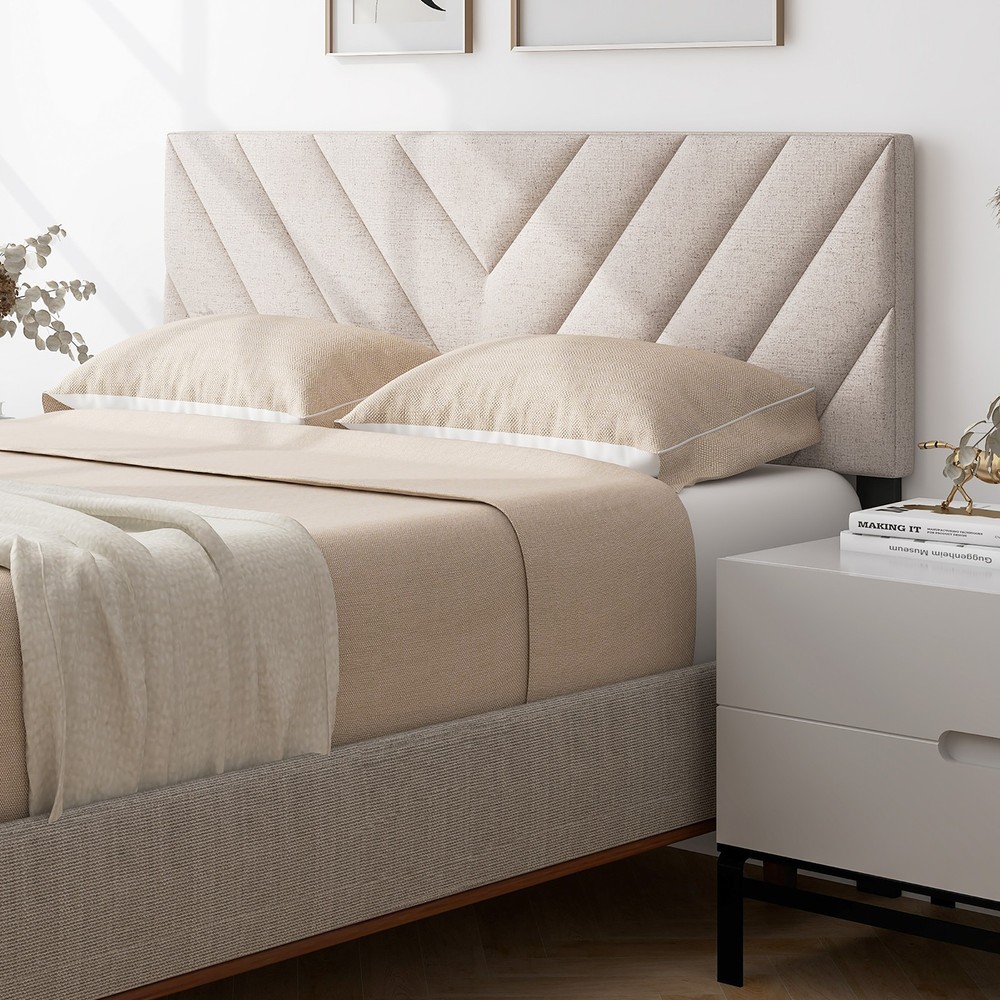 Linen Fabric Upholstered Headboard Rectangular Headboard w/ Solid Wood Legs