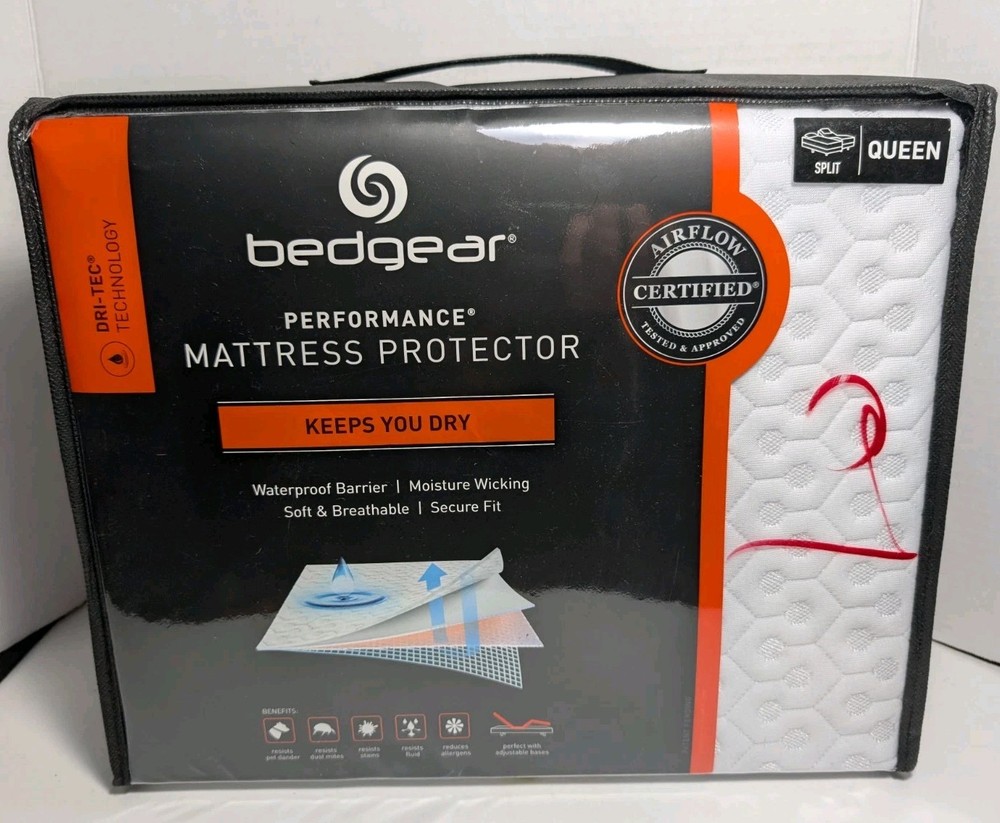 Bedgear Split Queen Mattress Protector Dri-Tec Airflow Performance NEW 30x80