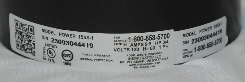 InSinkErator 15ss Power Series Non Corded 3/4-HP Continuous Feed Garbage Disposa