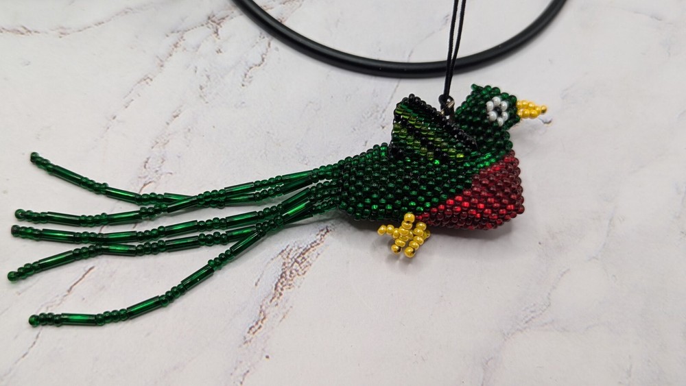 Emerald Green Decorative Bottle And Beaded Hanging Bird