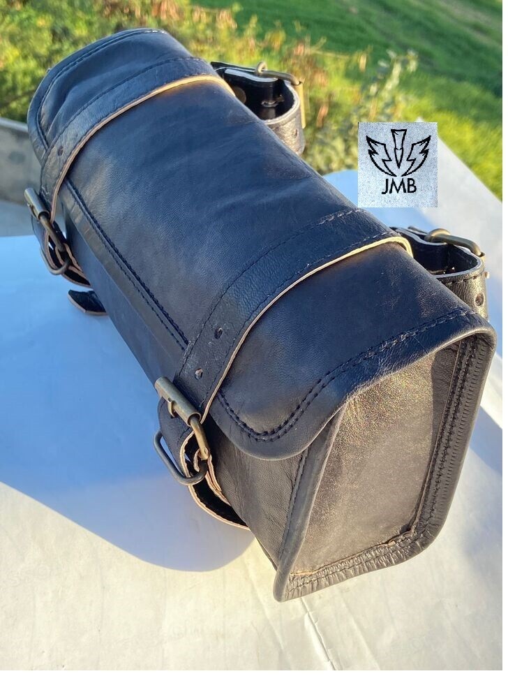 2 Genuine Leather Front Fork Saddle Storage Bag Luggage Tool Bag