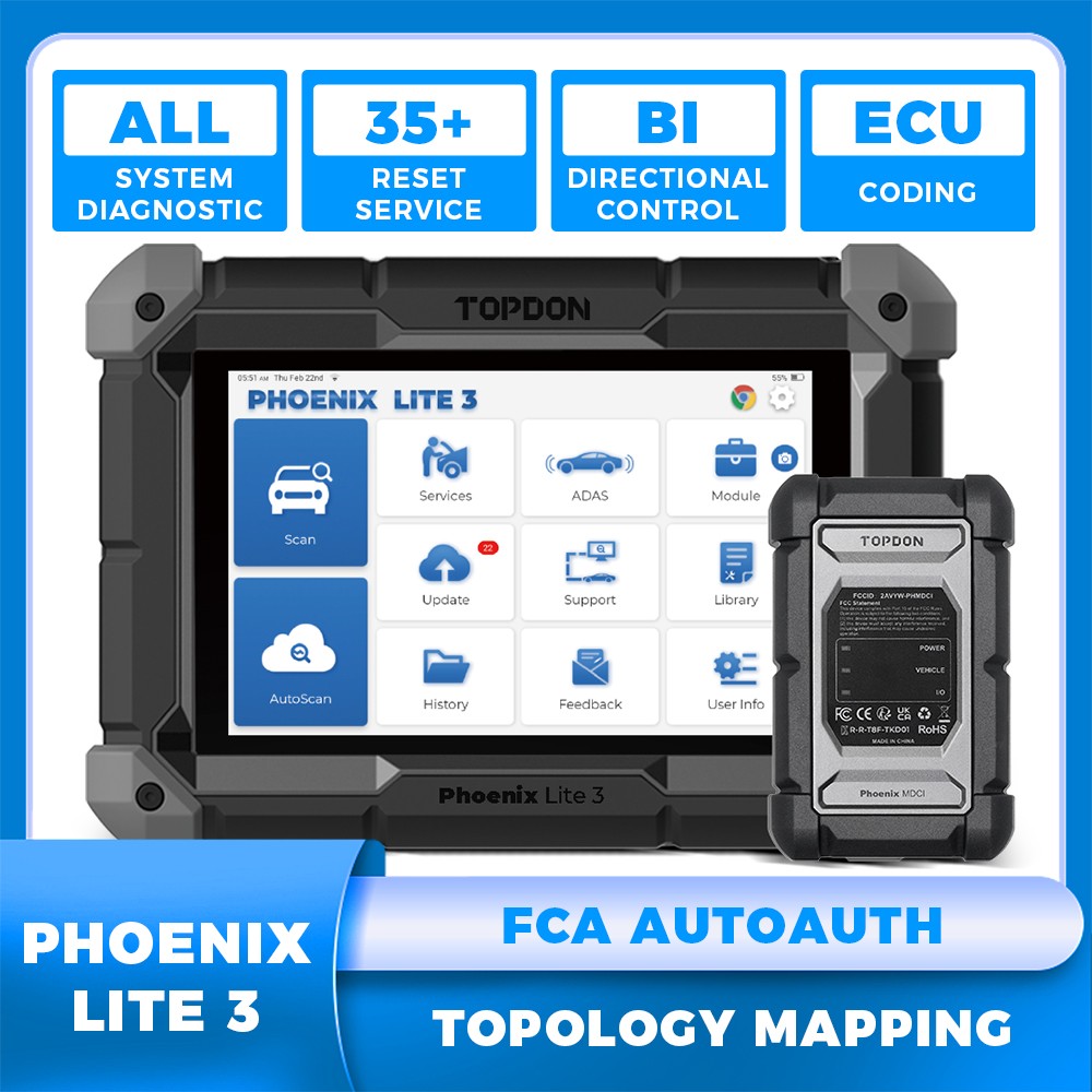 TOPDON Phoenix Lite 3 All Systems Diagnostic FCA AutoAuth ECU Coding Active Test