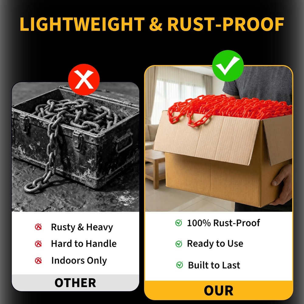 GRAVEE 120 Ft Plastic Chain Links Safety Barrier Chains Rustproof with 25 Hooks