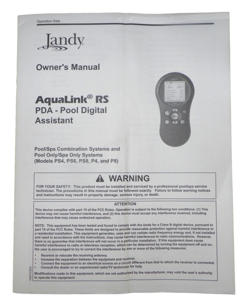 Jandy Aqualink RS PDA - Pool Digital Assistant Owner's Manual
