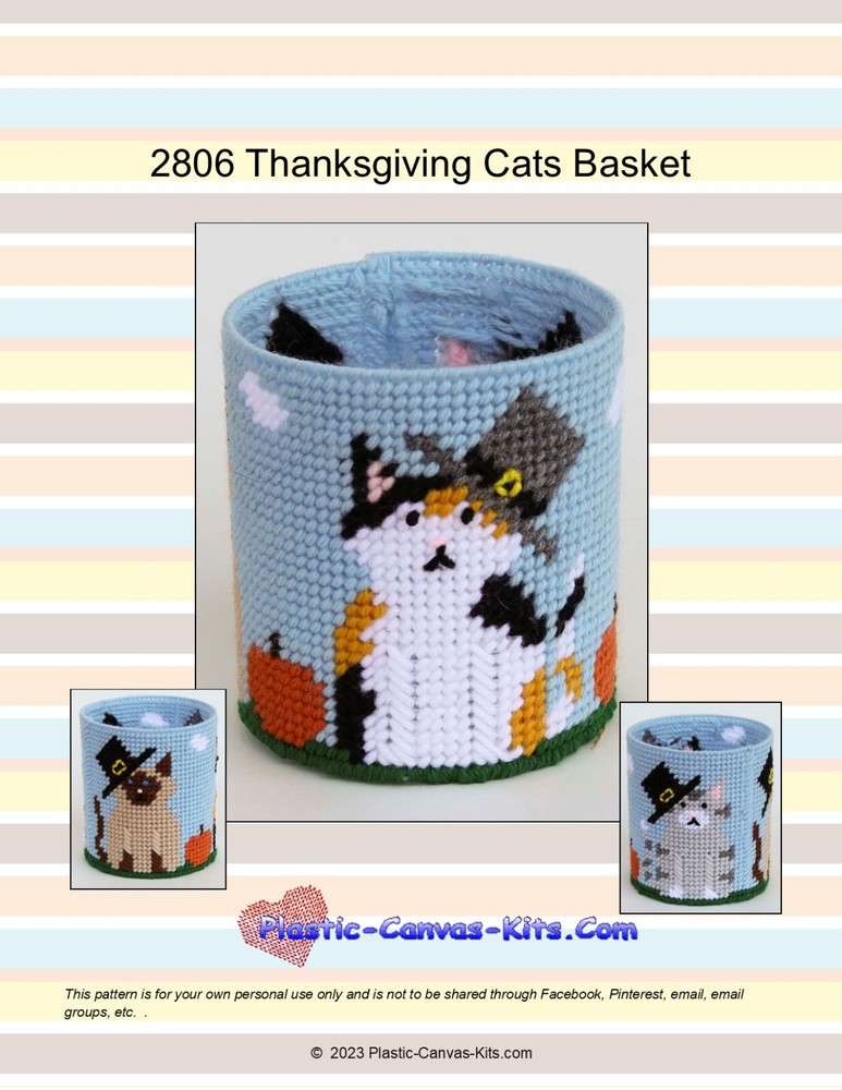 Thanksgiving Cats Basket-Plastic Canvas Pattern or Kit
