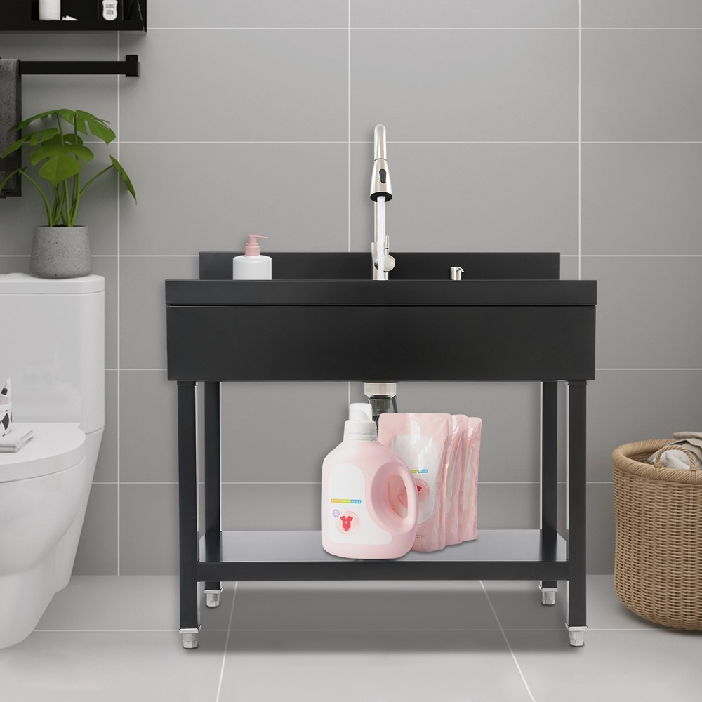 Freestanding Stainless Steel Utility Sink, Rectangular Single Bowl Utility Sink