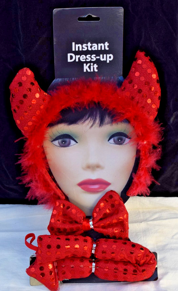 Red Sequin Devil Kit Devil Horns Tail Bow-Tie Halloween Costume  Accessory Kit