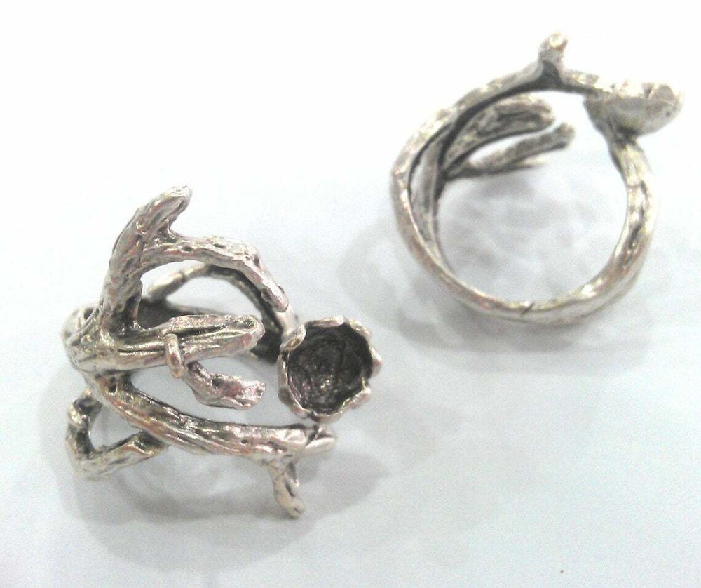 Silver Ring Bezel Base Setting Blank Cabochon Mountings Adjustable Brass (8mm)