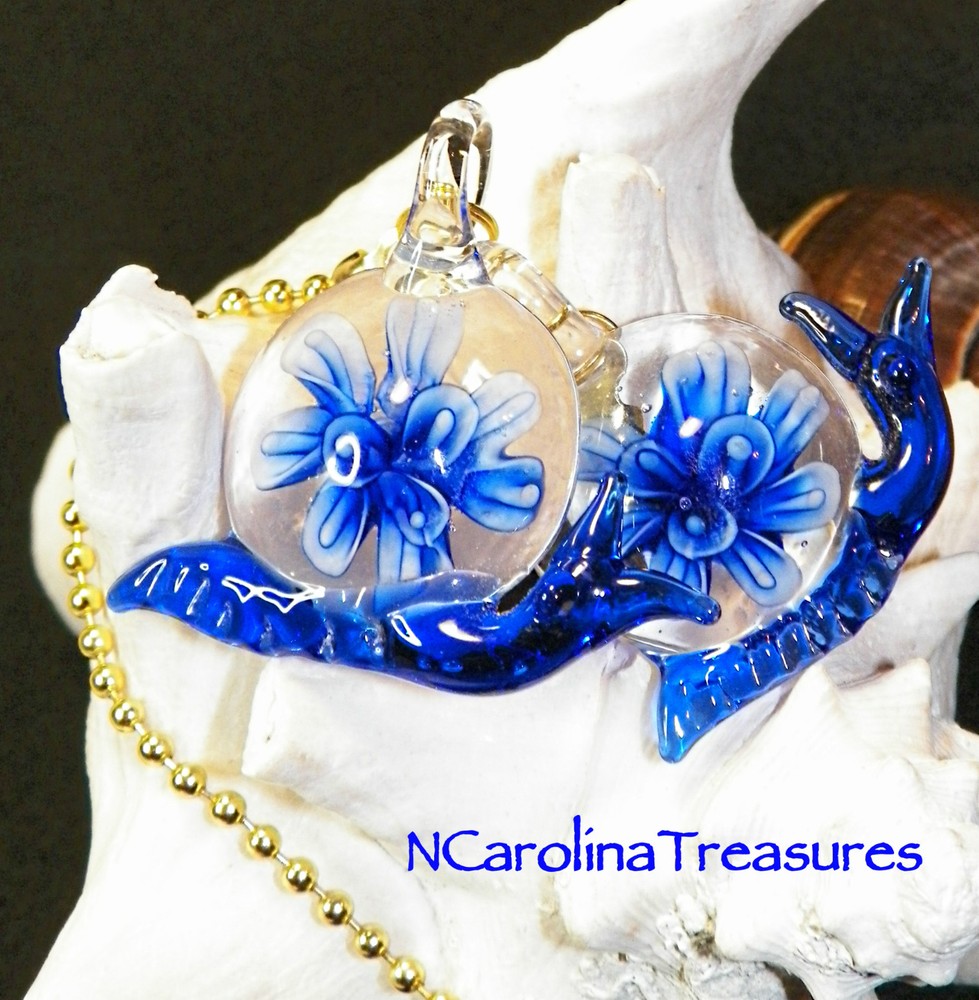 BLUE SNAIL SNAILS FLORAL BURST GLASS CEILING FAN LIGHT SWITCH PULL PULLS LG PR