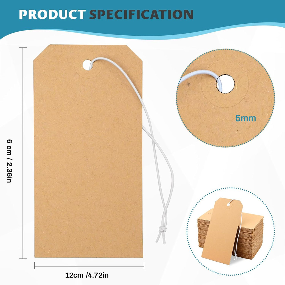 50 Pack Manila Shipping Tags with Elastic String Blank Labeling Tags with String