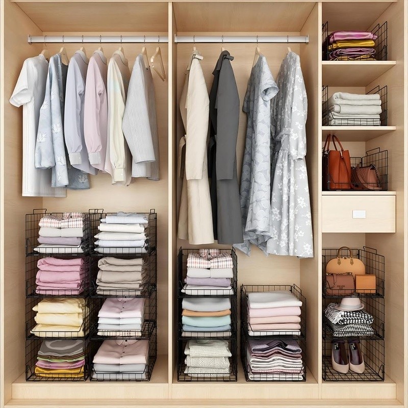 Stackable Storage Baskets Set of 4 Durable Closet Organizer Easy Foldable Use