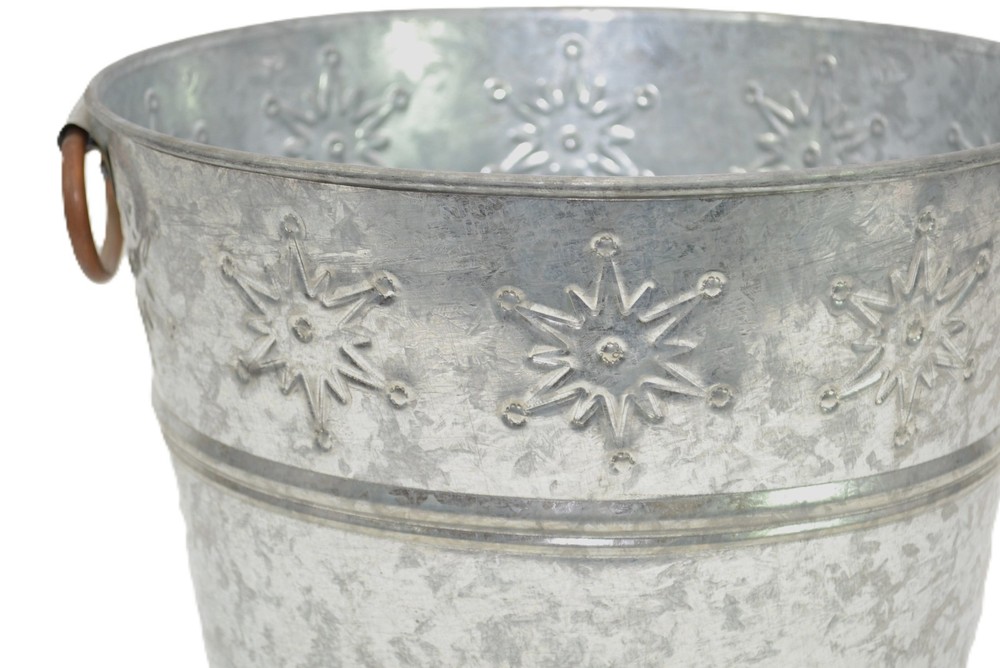 Magazine/Waste Paper Basket, Galvanized Tin, Snowflake pattern, Small-11"Dx9"H
