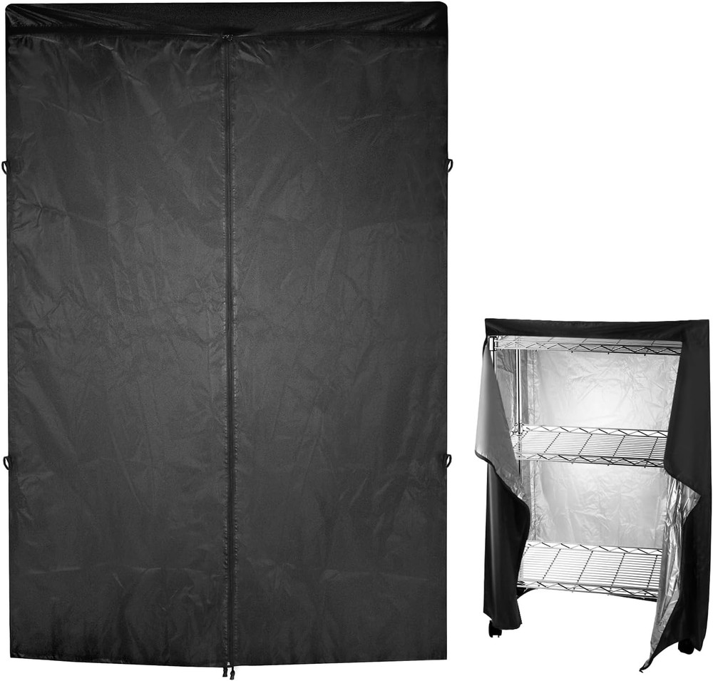 Waterproof Dustproof Shelf Rack Cover 48x19x76 Black Zipper Panel Storage System