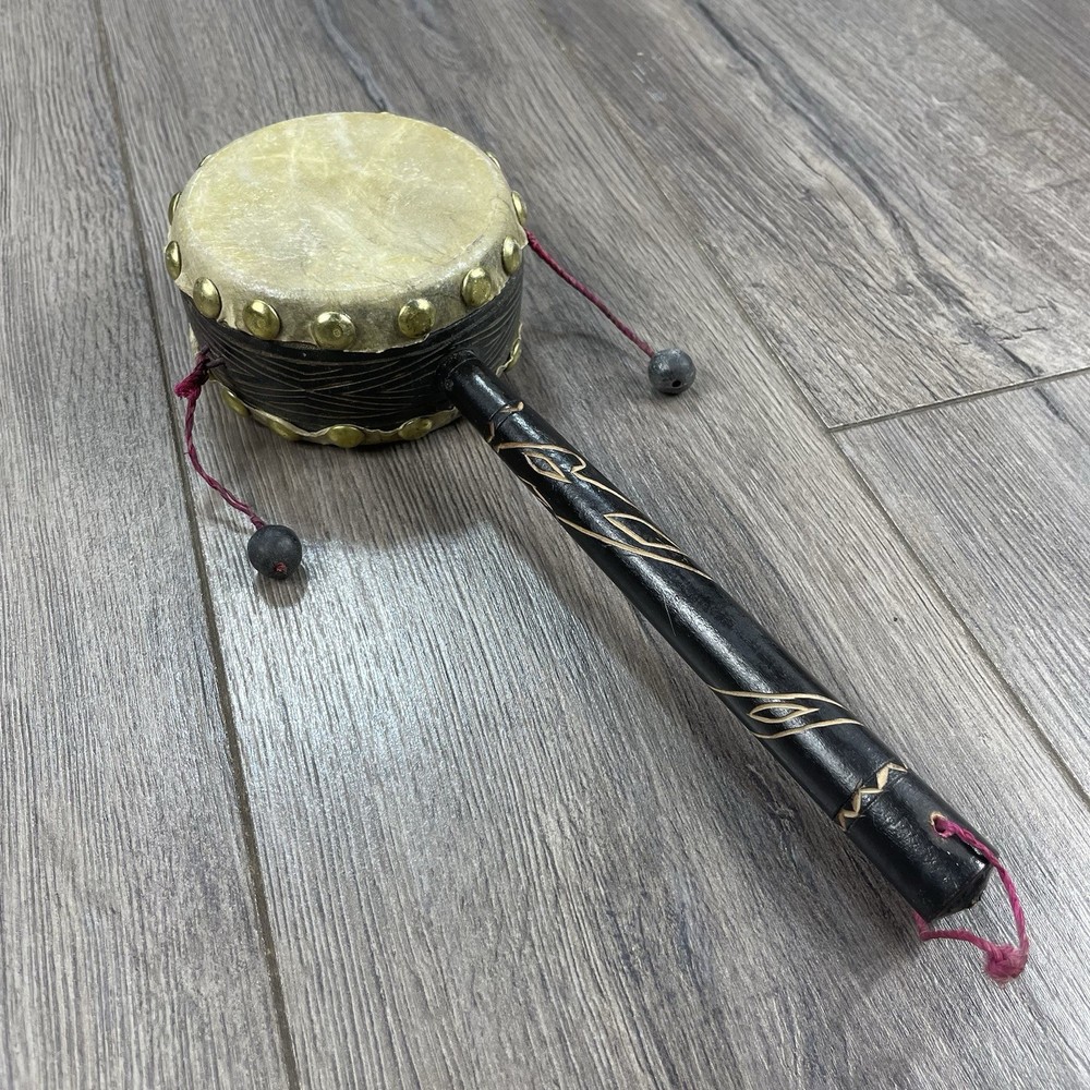 Vintage Double Sided Beggar Drum Handmade Hand Carved 10” Size Working Function