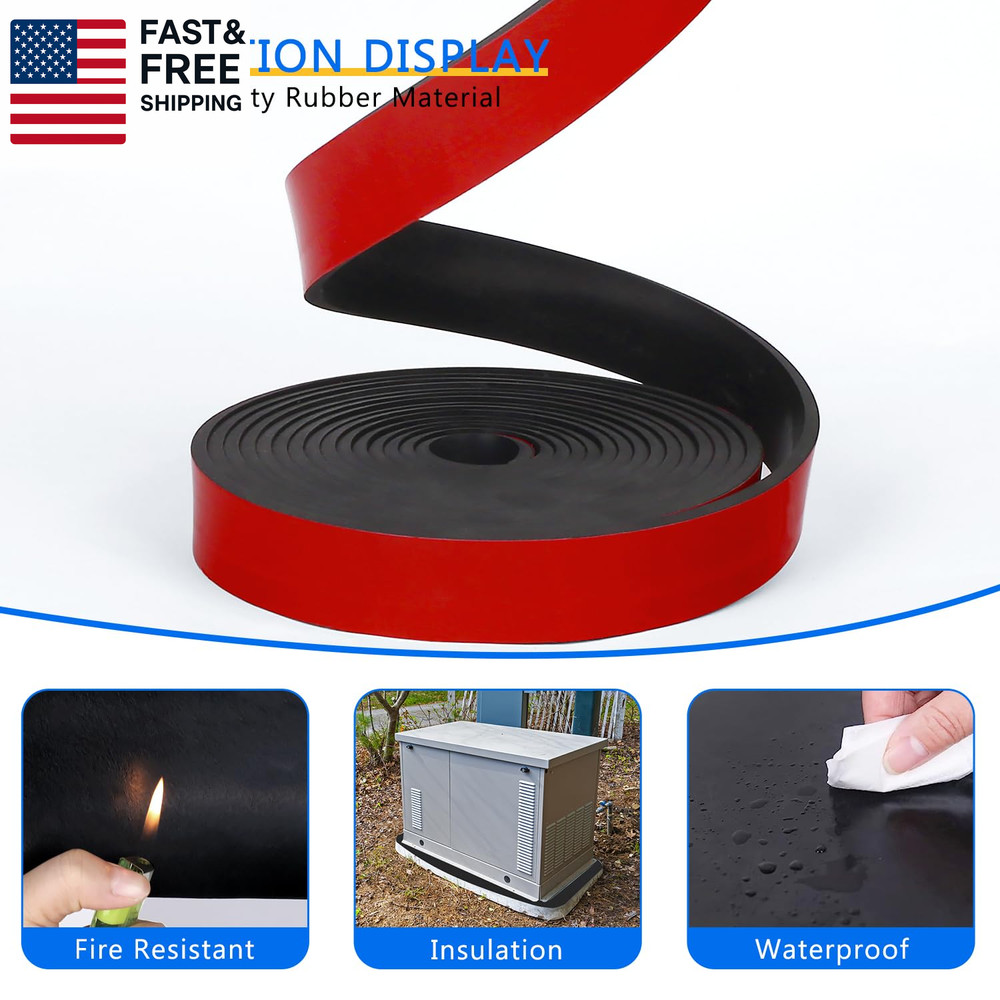 Adhesive Solid Rubber Strips, 2" Wide X 1/16" Thick X 120" Long Self Stick Black