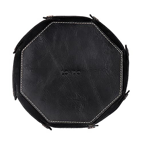 Genuine Leather Round Tray Organizer - Practical Storage Box for Wallets, Black