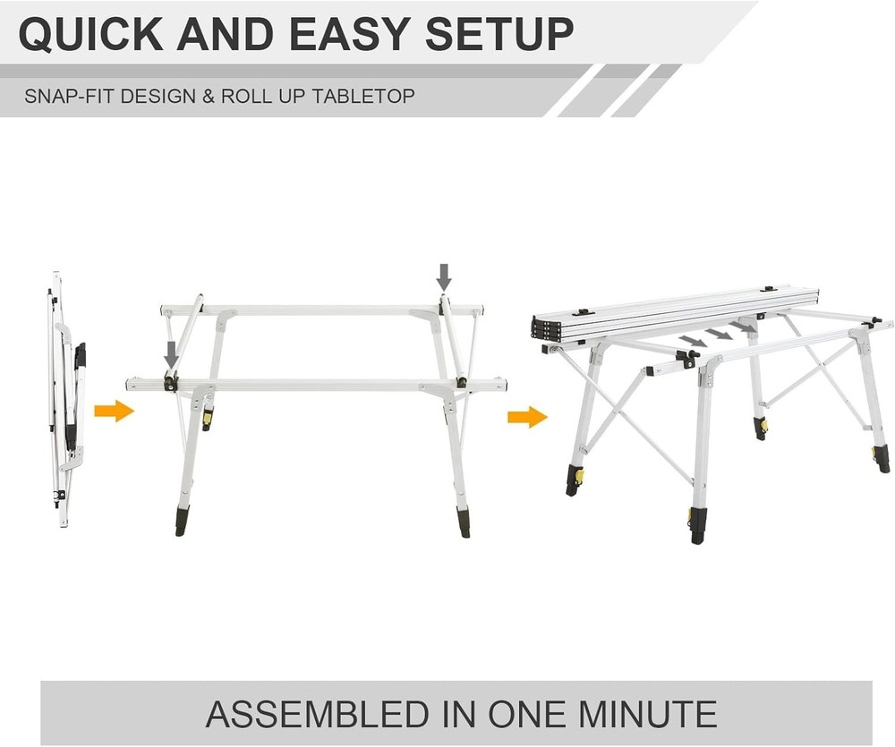 Adjustable Folding Camping Table with Rolling Aluminum Top - 35.4"