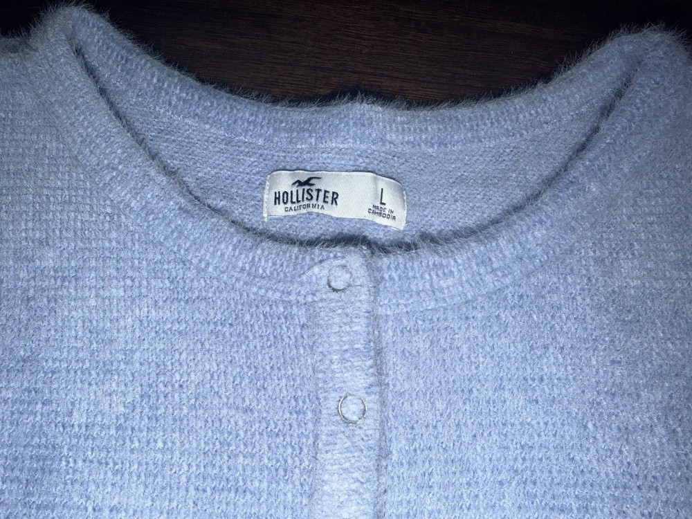 Hollister Light Blue Knit Button Front Pullover Sweater Size L