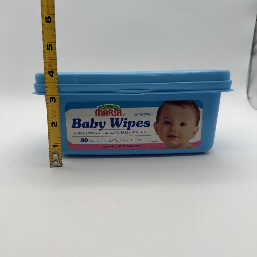 Vintage Baby Wipes Plastic Box Marsh Generic Blue Scented Empty