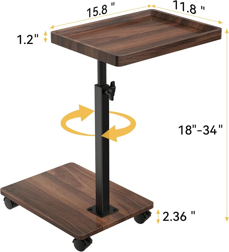 C Table End Table Adjustable Height, 360°Swivel TV Tray Table for Small Spaces,