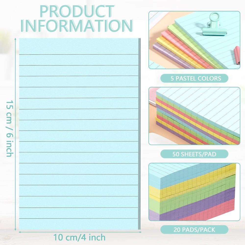 500 Sheets Lined Stiy Notes Pastel Lar Notepads with Lines