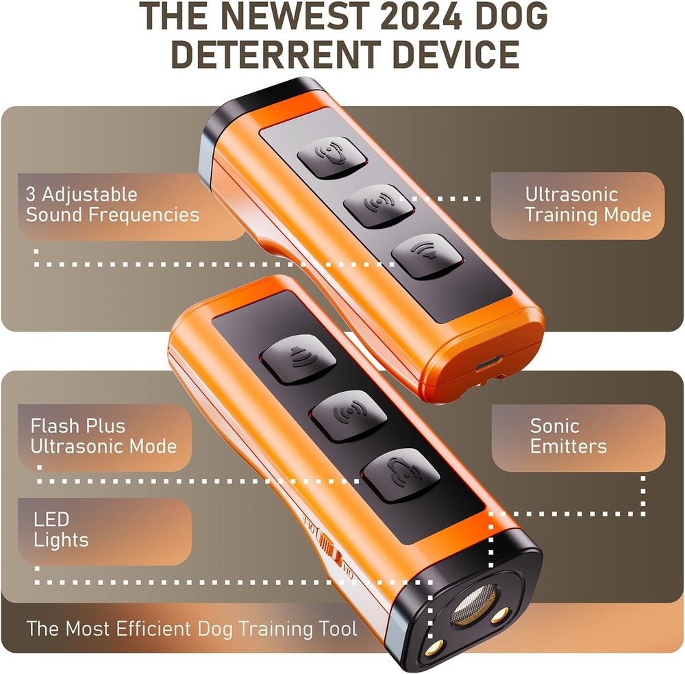 Ultrasonic Dog Bark Deterrent - Rechargeable Device with 50ft Range & Comfort