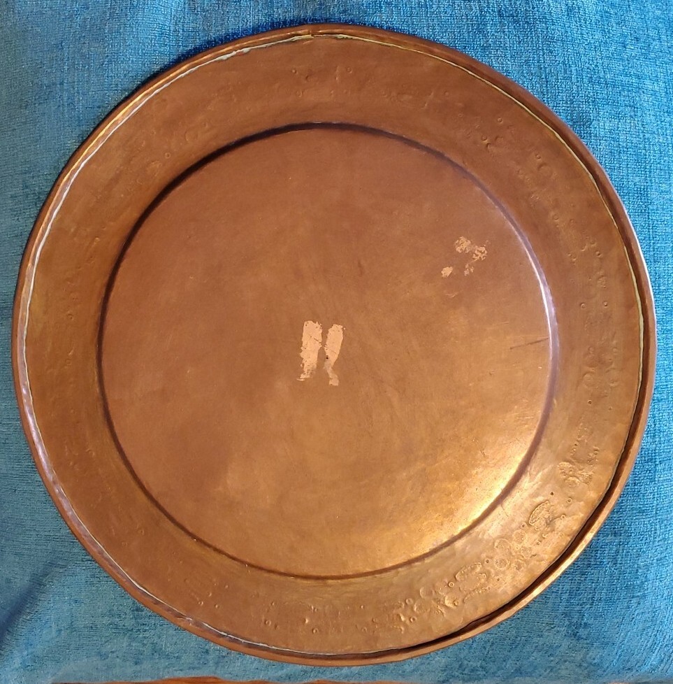 Vintage Copper Plate Hand Hammered Decor Edge Pattern Design Beautiful