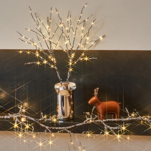 Lighted Branches with Ice Timer 100 LED 32IN, Artificial Tree Branch Brown