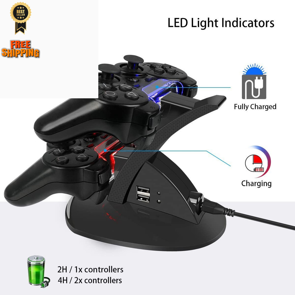 VSEER PS3 Controller Charger, Dual Console Charger Charging Docking black