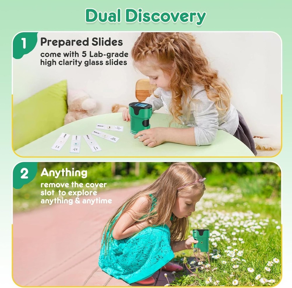 Rechargeable Pocket Microscope for Kids - 1000X Magnification & 4K Display
