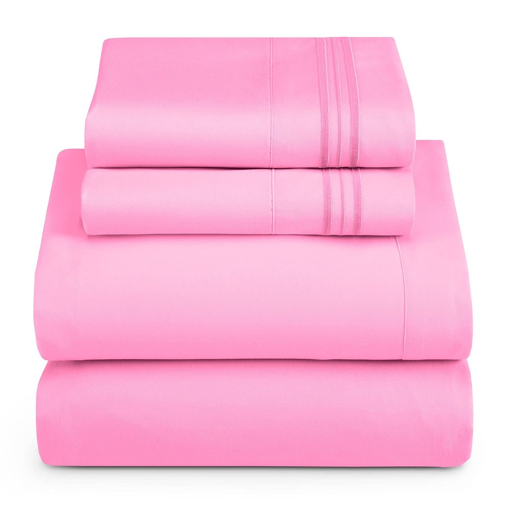 Hearth & Harbor King Sheets 4-Piece Double Brushed Microfiber Bedding Set Light