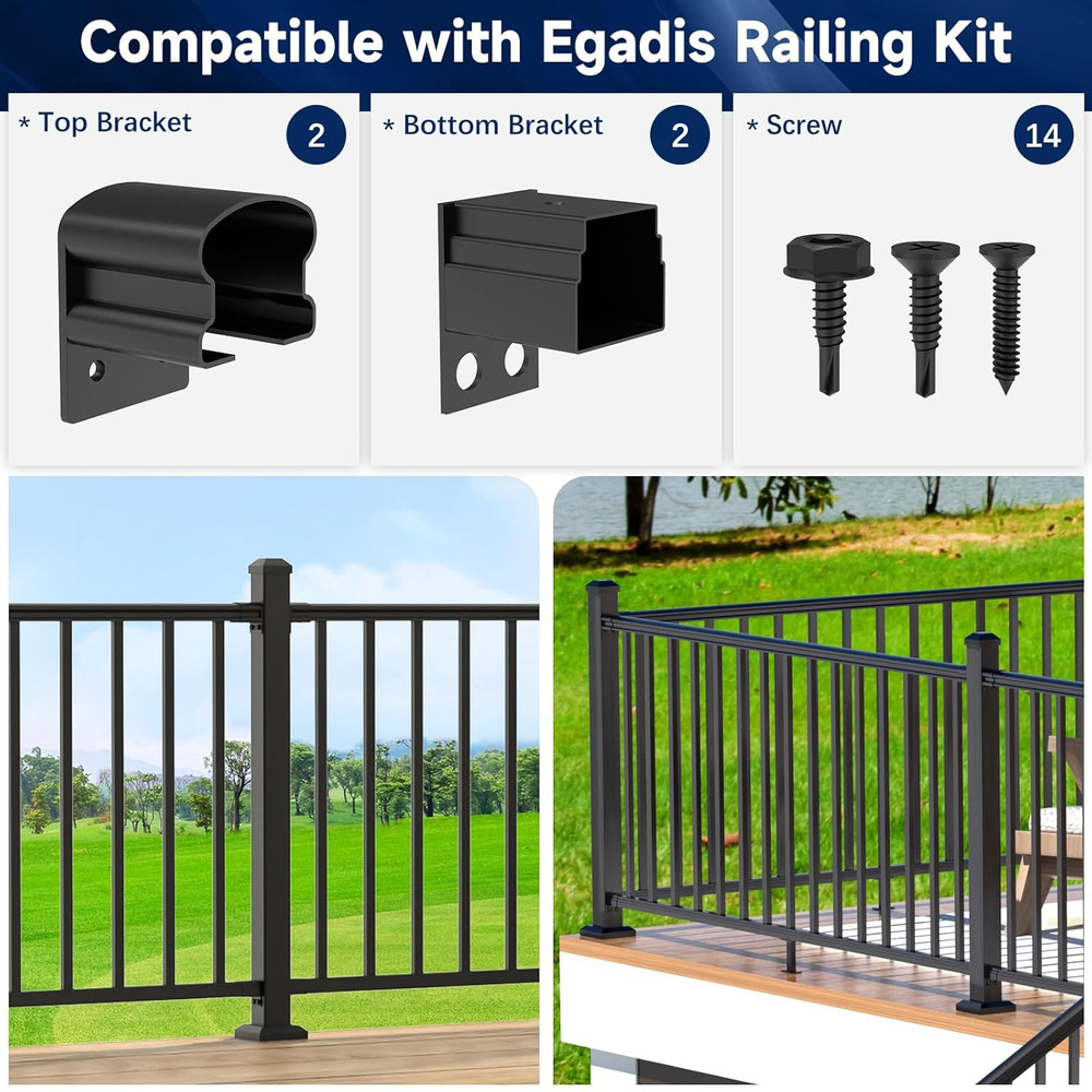 4 Pack Aluminum Deck Railing Bracket Connector, Fixed Railing Bracket, Black Tex