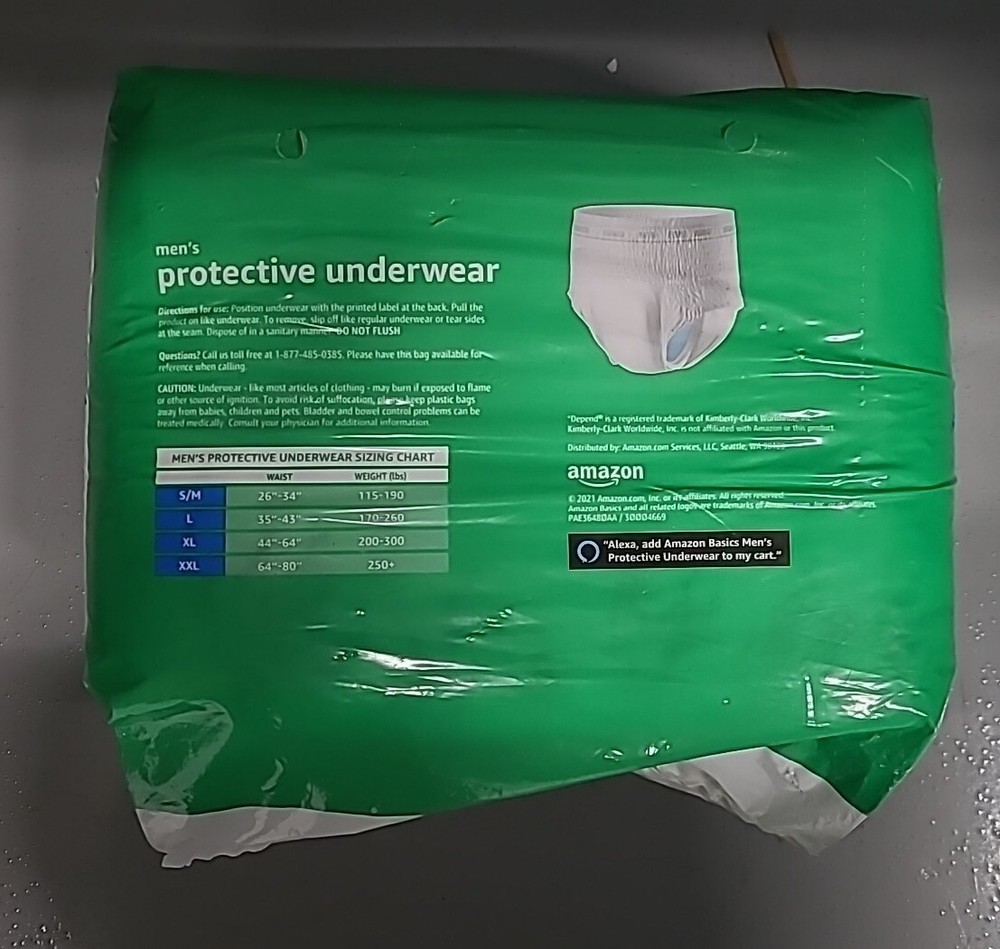 Men's Size Large Protective Underwear 18 Count Maximum Absorbency Amazon Basics