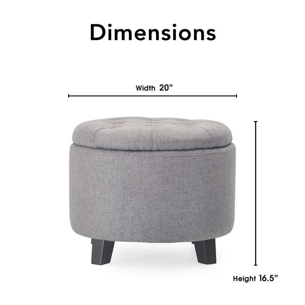 Bennett Upholstered Button Tufted Storage Ottoman Small Space Ivory
