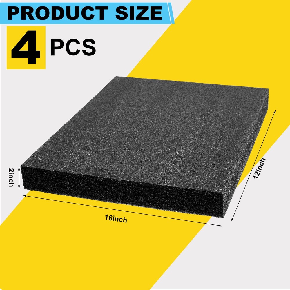 4 PCS Black Polyethylene Foam Sheets 16x12x2 Inch Thick Cuttable Case Insert