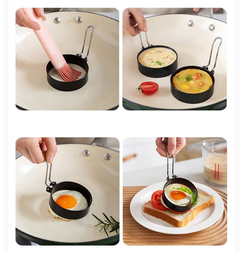 2PCS/Set Round Egg Fried Mold Pancake Shaper Egg Rings Kitchen Tool with Handle