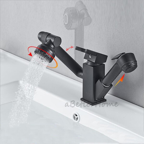 Bathroom Multi Function Pull Out Faucet Universal Swivel Sink Basin Mixer Taps
