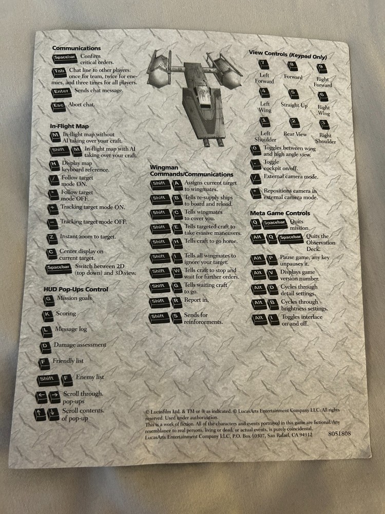 X-Wing Collector Series Instruction Manual & Keyboard Reference Guide - Original