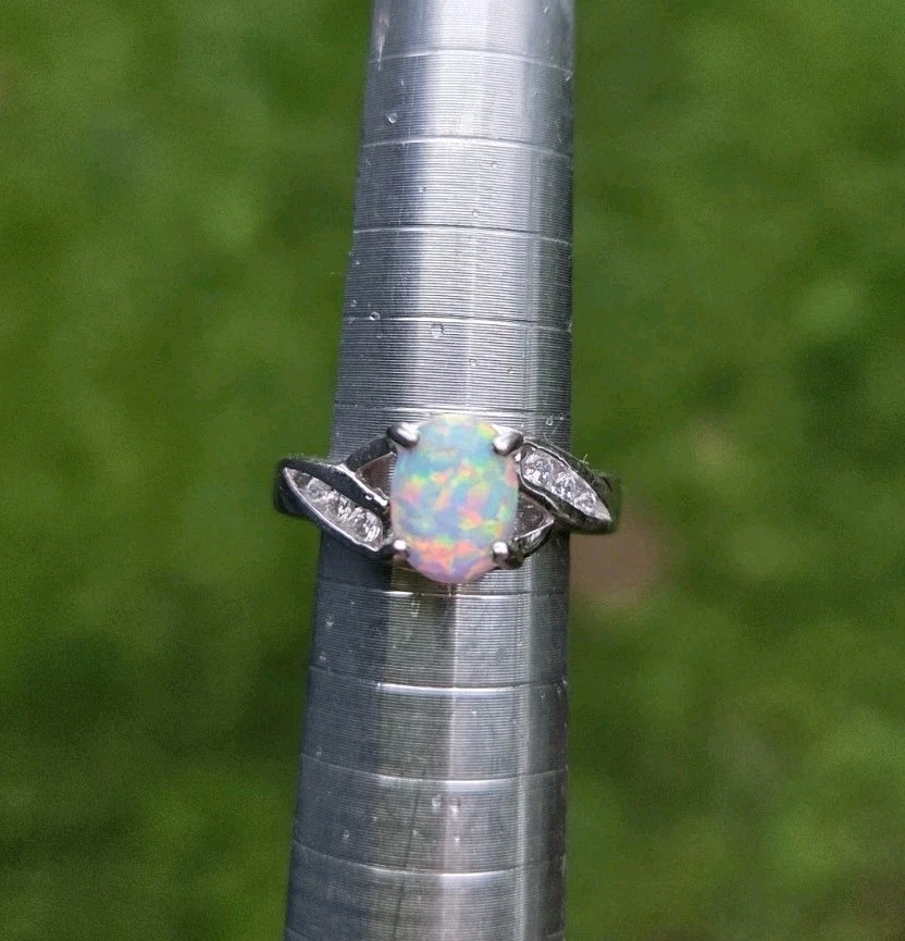 Sterling Silver Opal Ring 925 Size 5