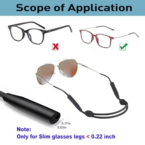 Glasses Strap for Slim Leg Glasses - Adjustable Eyeglasses Strap, 4pcs Black