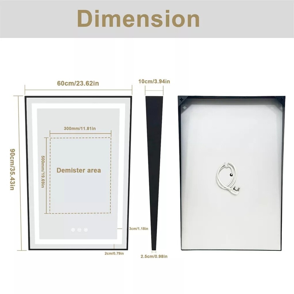 LED Illuminated Bathroom ADA Fixed Mirror with Tilt Frame Vanity 3 Colors Mirror