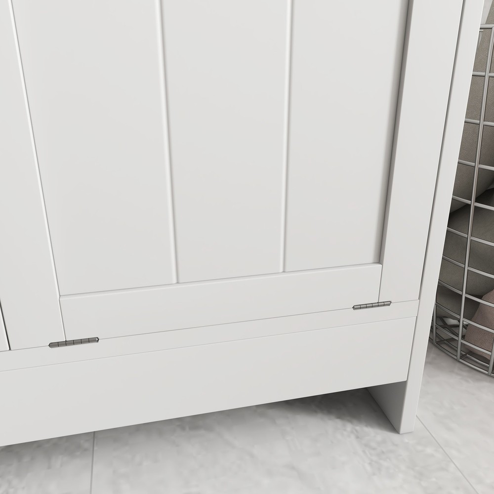 Tilt-out Laundry Storage Cabinet with 2 Hamper Compartments, White
