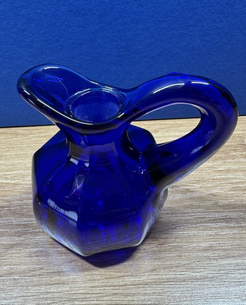 Cobalt Blue Hand Blown Pitcher/Decanter With Clear Stopper READ