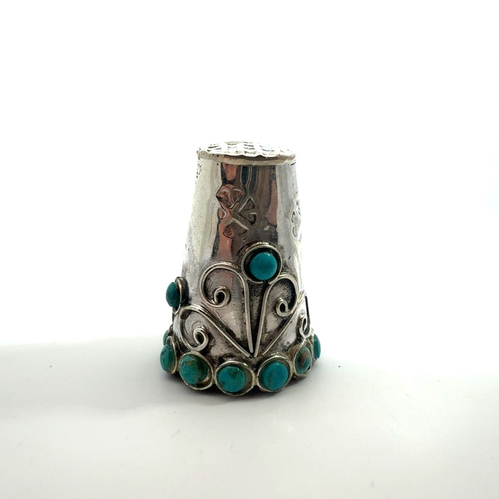 Sterling Silver and Turquoise Sewing Thimble