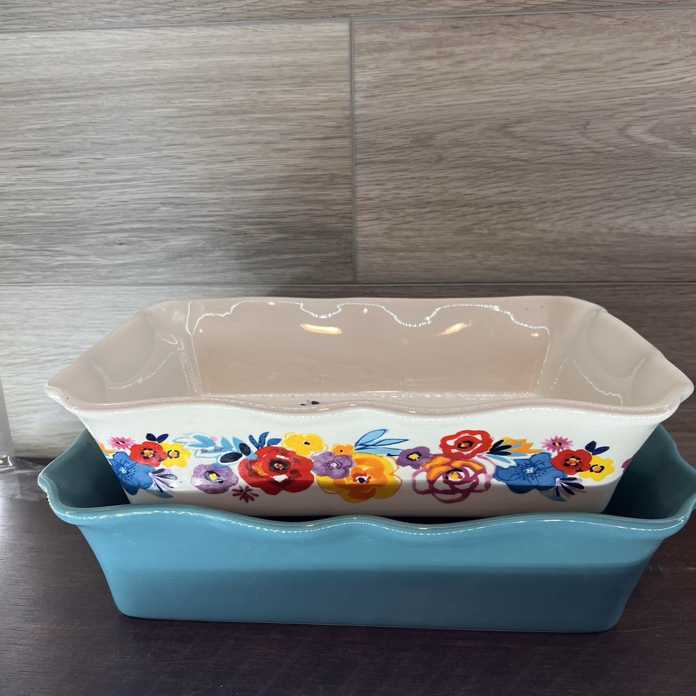 Pioneer Woman MINT 2-Piece Rectangular Ruffle Top Ceramic Bakeware Set