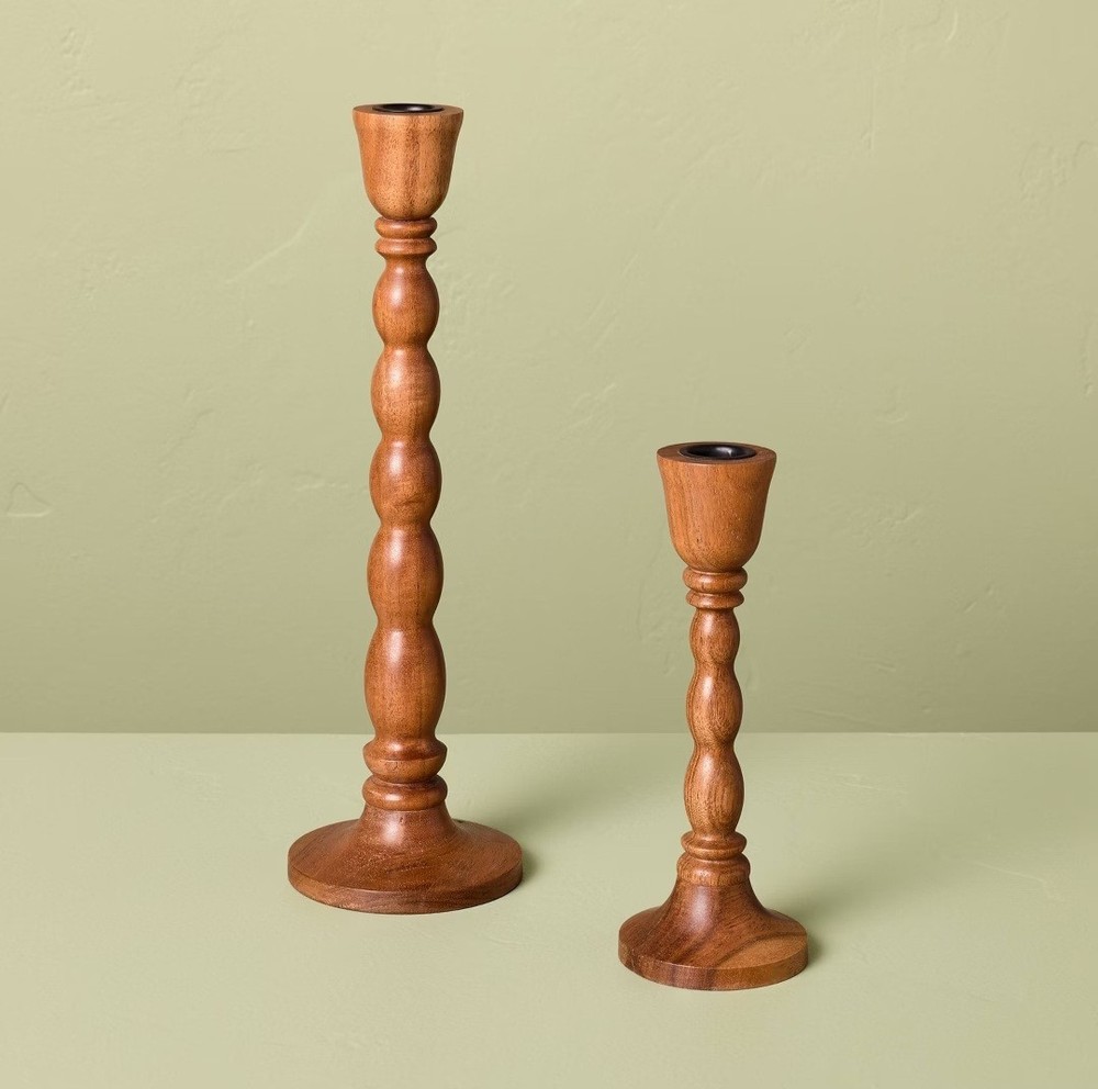 Rustic Wood Candlestick Set (2-Piece)