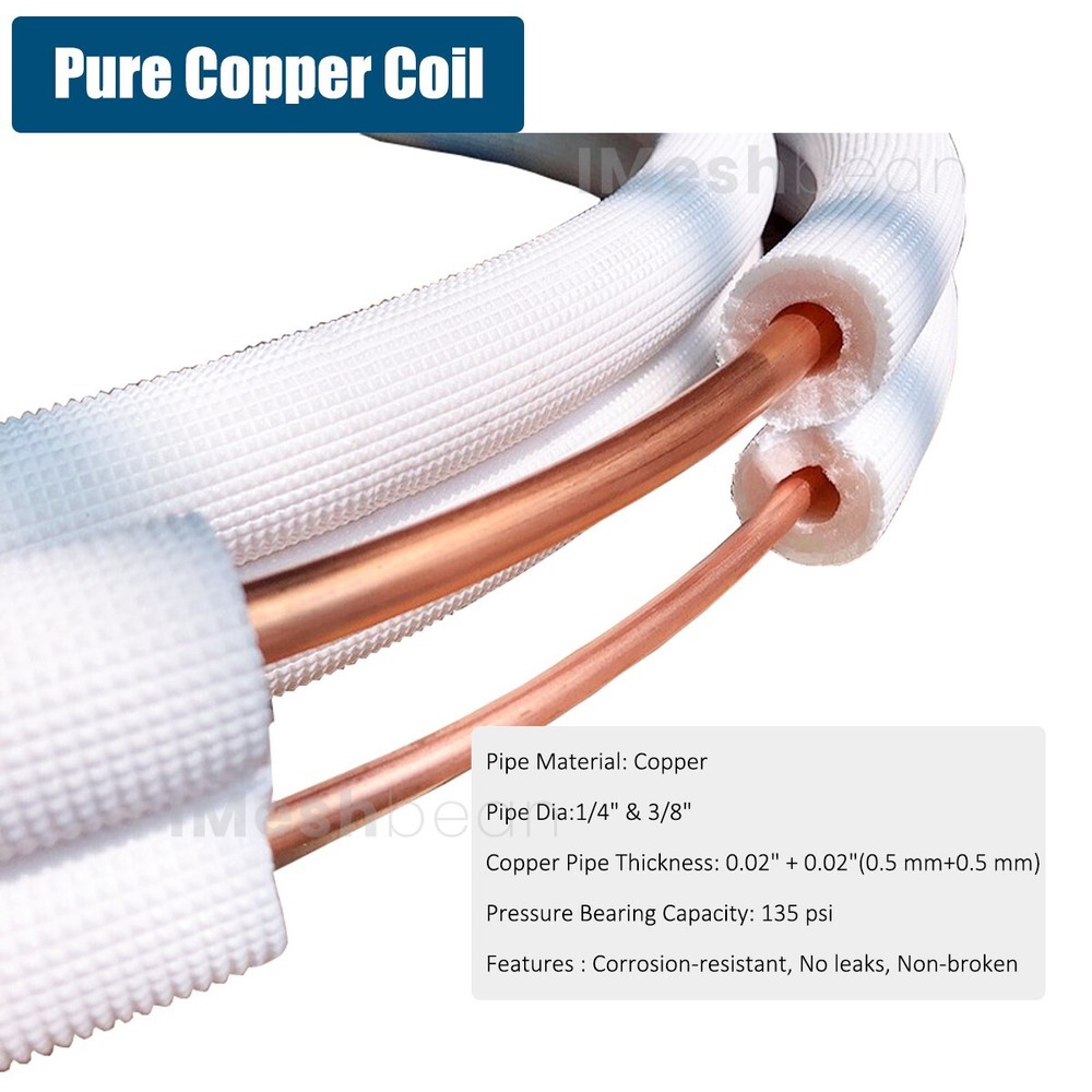 25FT 1/4"x3/8" Insulated Copper Ductless Mini Split Line Set w/25FT Control Wire